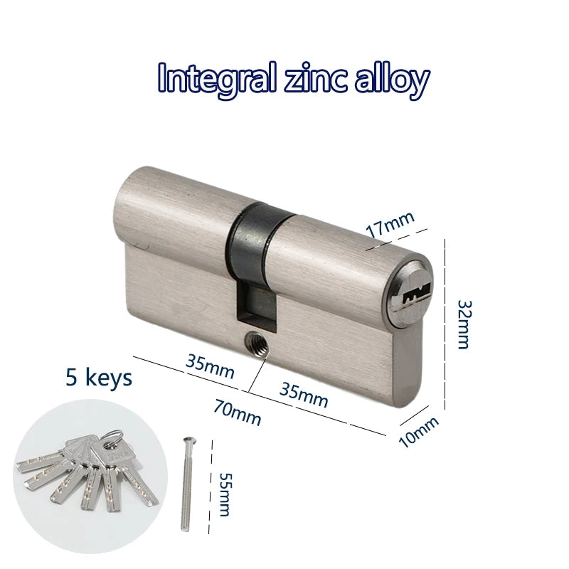 Cylindre de Porte Européen Double Entrée, Zamak Brossé, 60 à 90 mm, 5 Clés, vue 4