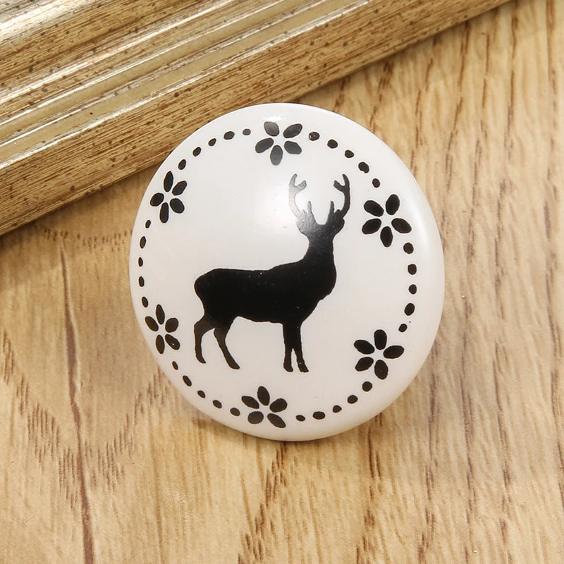 Bouton de Meuble en Porcelaine Blanche à Motifs Noirs, Diamètre 40 mm, vue 15