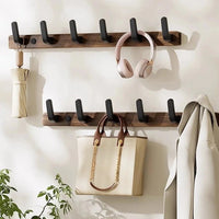 Porte-Manteau Mural en Chêne Teinte Noyer, 3 à 5 Crochets Noirs, 24 à 42 cm, vue 2