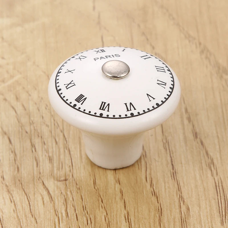 Bouton de Meuble en Porcelaine Blanche à Motifs Noirs, Diamètre 40 mm, vue 3