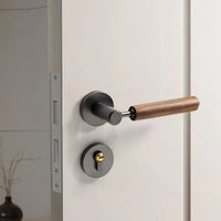 Poignée de Porte Bois Foncé et Gris, Serrure Magnétique Silencieuse, vue 2