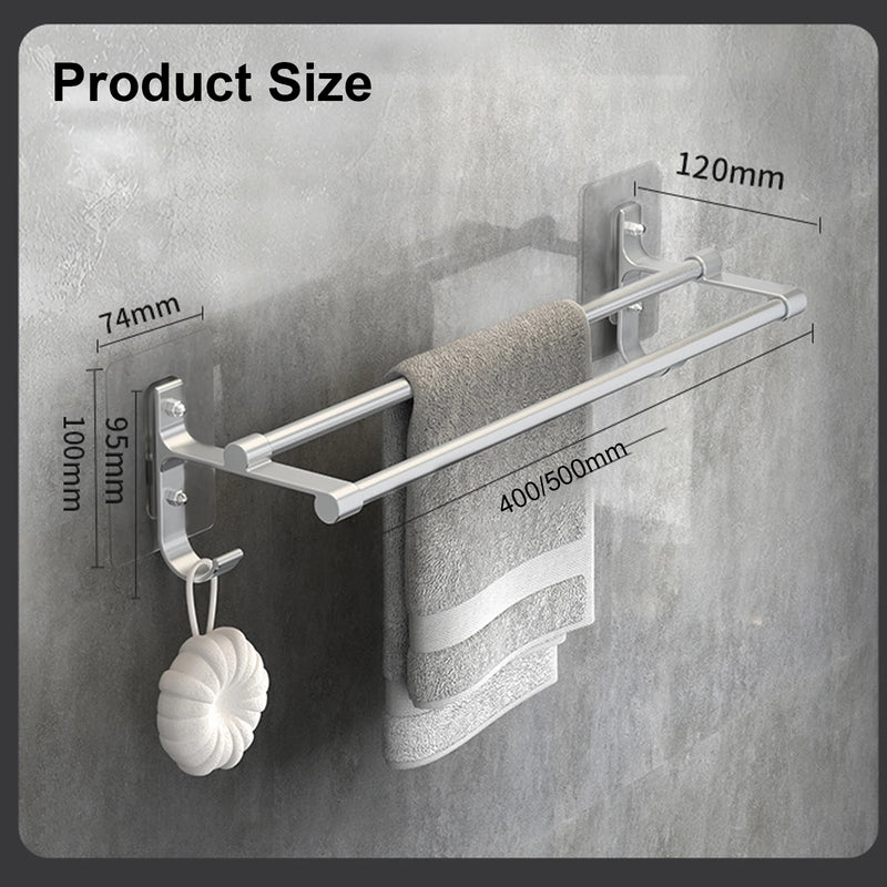 Porte-Serviettes Double Barre en Aluminium sans Perçage, 40 ou 50 cm, vue 7