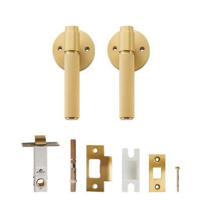 Poignée de porte dorée avec verrou – Design rainuré en laiton massif pour salle de bain ou chambre