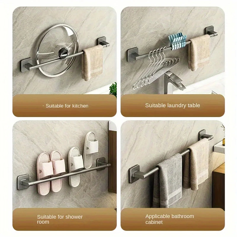 Porte-Serviettes Mural Sans Perçage en Aluminium Noir, Barre de 50 cm, vue 4