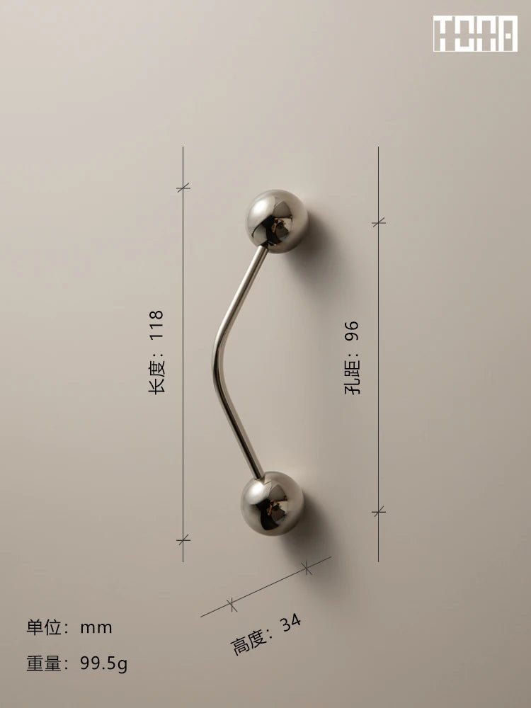 Poignée de Meuble Coudée en Laiton Massif, Argent Titane, 96 à 192 mm, vue 8
