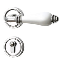 Poignée de Porte Porcelaine Blanche et Chrome sur Rosace, Serrure Magnétique, vue 2