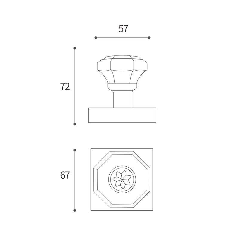 Bouton de Porte Octogonal en Cristal sur Rosace Carrée, Noir Mat ou Or Mat, vue 3