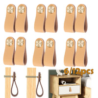 Poignée de Meuble en Cuir et Laiton, Lot de 6 ou 12