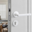 Poignée de Porte Blanche Rosace Ronde avec Serrure, Aluminium