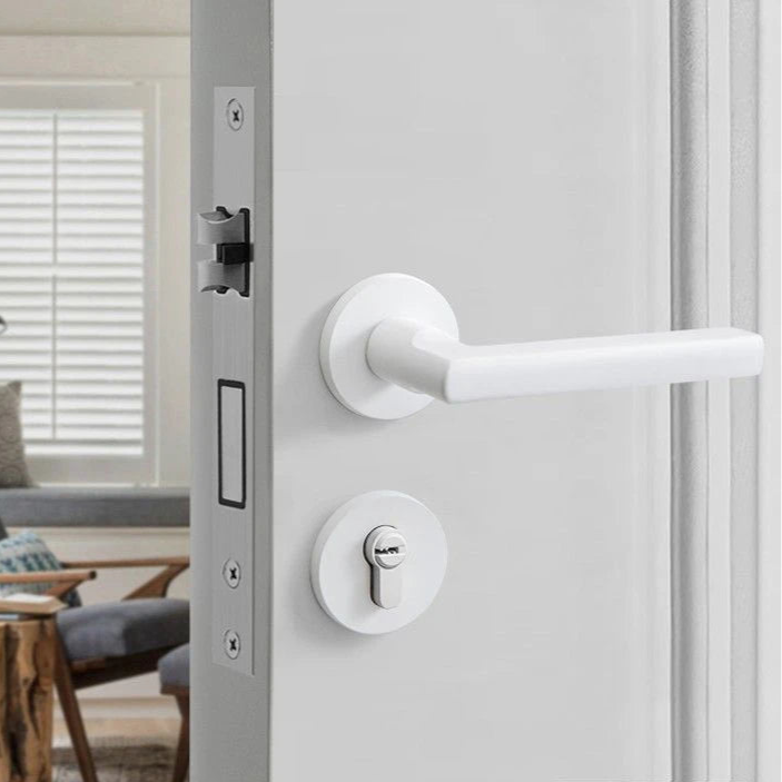 Poignée de porte blanche avec serrure en aluminium