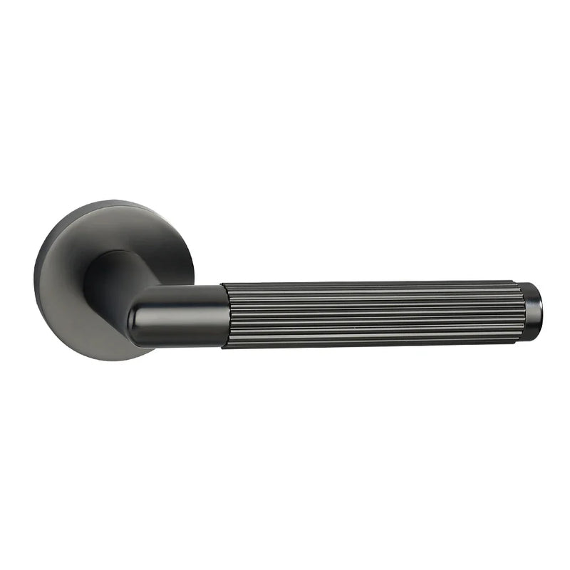 Poignée de Porte Intérieure sur Rosace Ronde, Béquille Cannelée en Zinc, vue 8