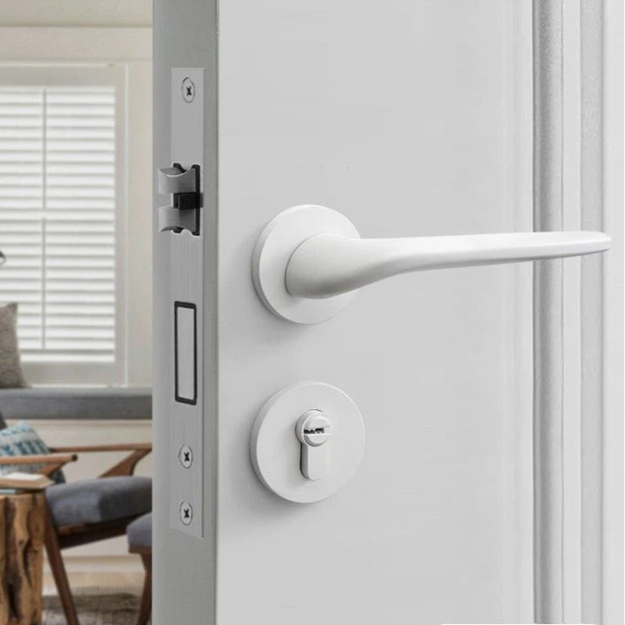 Poignée de porte intérieur blanche avec serrure en aluminium moderne