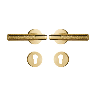 Poignée de porte dorée en laiton massif martelé – Design haut de gamme sans serrure