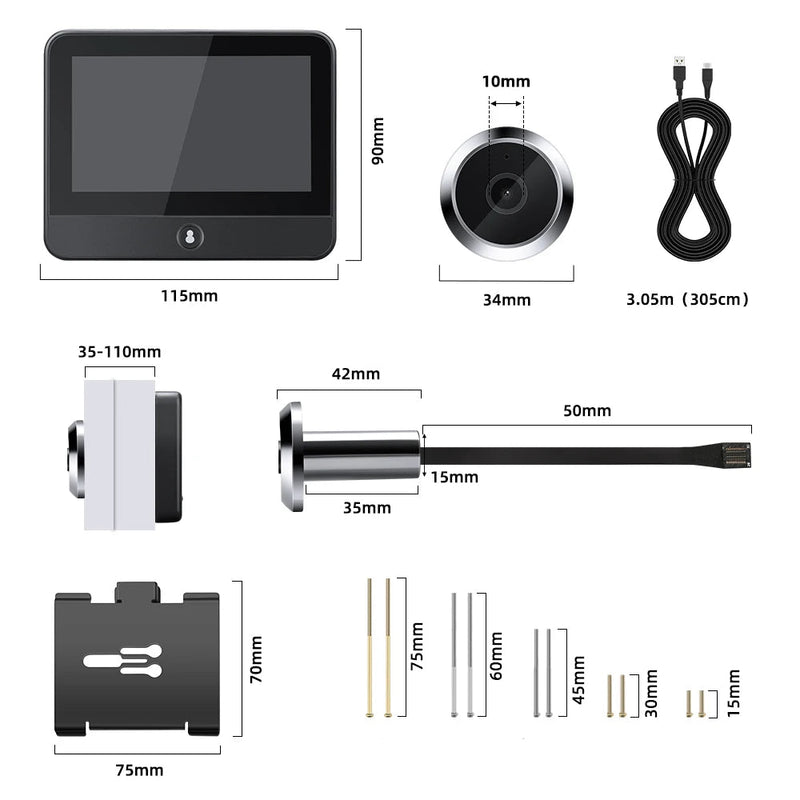 Judas numérique Wi-Fi 1080P – Radar de présence, écran 4.3", vision nocturne, Tuya Smart