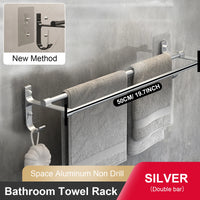 Porte-Serviettes Double Barre en Aluminium sans Perçage, 40 ou 50 cm