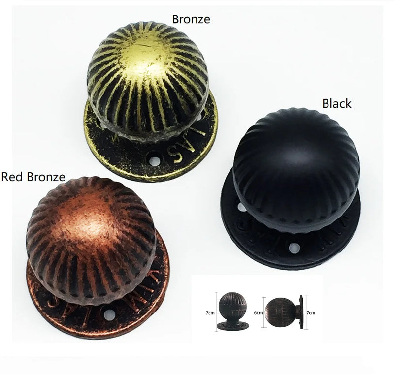 Bouton de Porte Boule Fixe en Fonte Cannelée, Platine Ronde, Portail ou Grange, vue 2