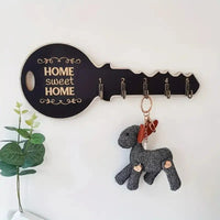 Porte-Clés Mural en Forme de Clé en Bois, 5 Crochets, Noir ou Blanc