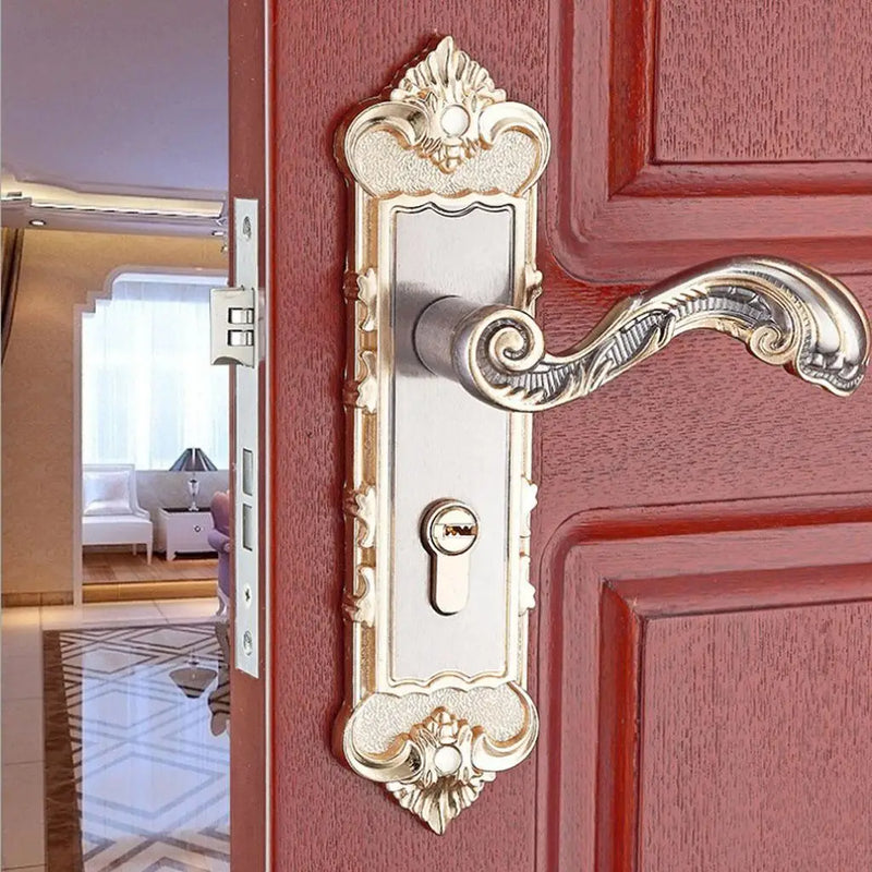 Poignée de Porte Intérieure sur Plaque Baroque à Clé, Doré et Argent, vue 3