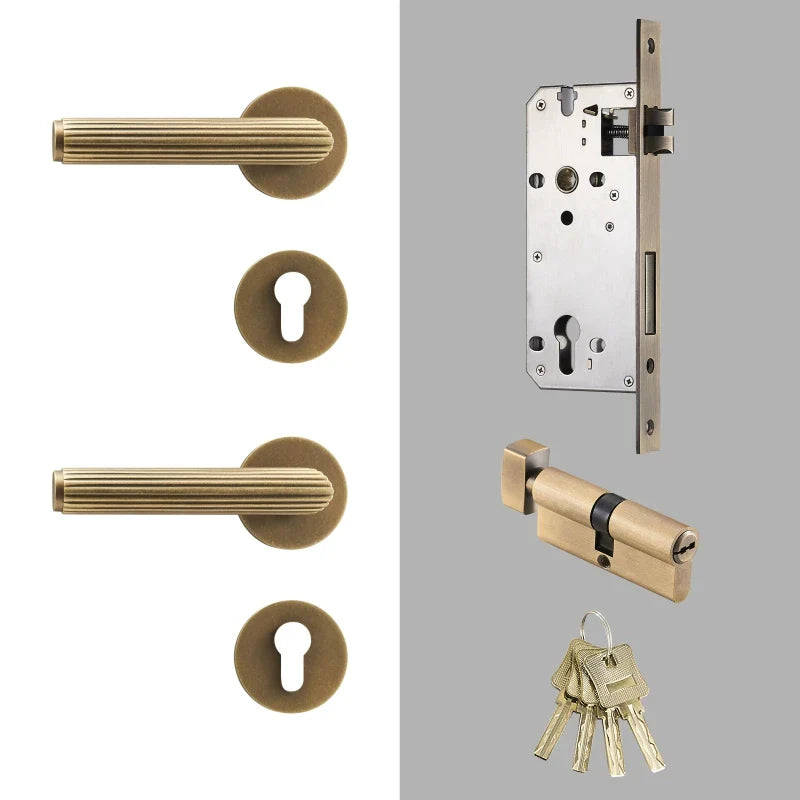 Poignée de Porte Intérieure Striée en Laiton, avec ou sans Serrure, vue 14