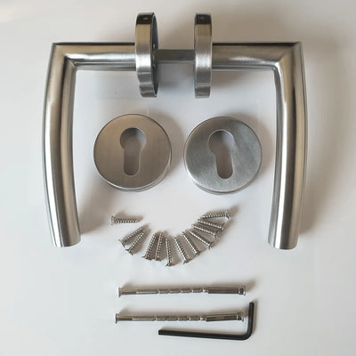 Poignée de Porte Intérieure Inox, Béquille Arquée et Rosaces de Clé, vue 3