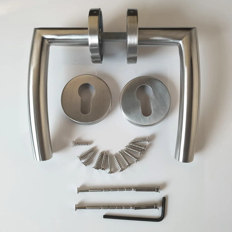 Poignée de Porte Intérieure Inox, Béquille Arquée et Rosaces de Clé, vue 3