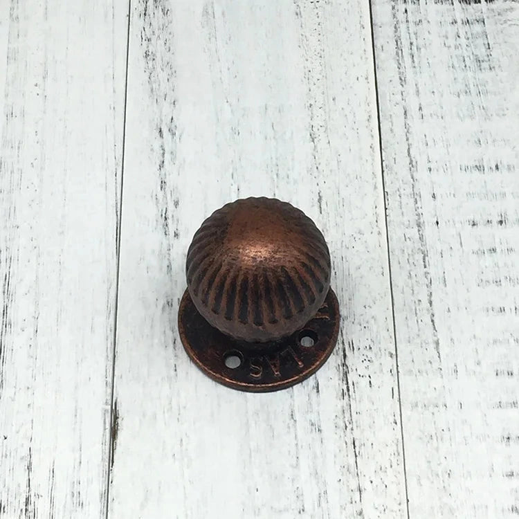 Bouton de Porte Boule Fixe en Fonte Cannelée, Platine Ronde, Portail ou Grange, vue 7