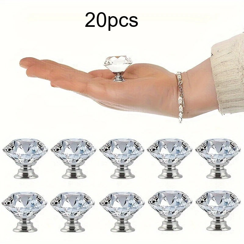 Bouton de Meuble Diamant Transparent, Base Chromée, Lot de 10 ou 20, vue 8