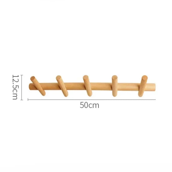 Porte-Manteau Mural en Bois Massif, 5 Patères Inclinées, Barre de 50 cm, vue 7