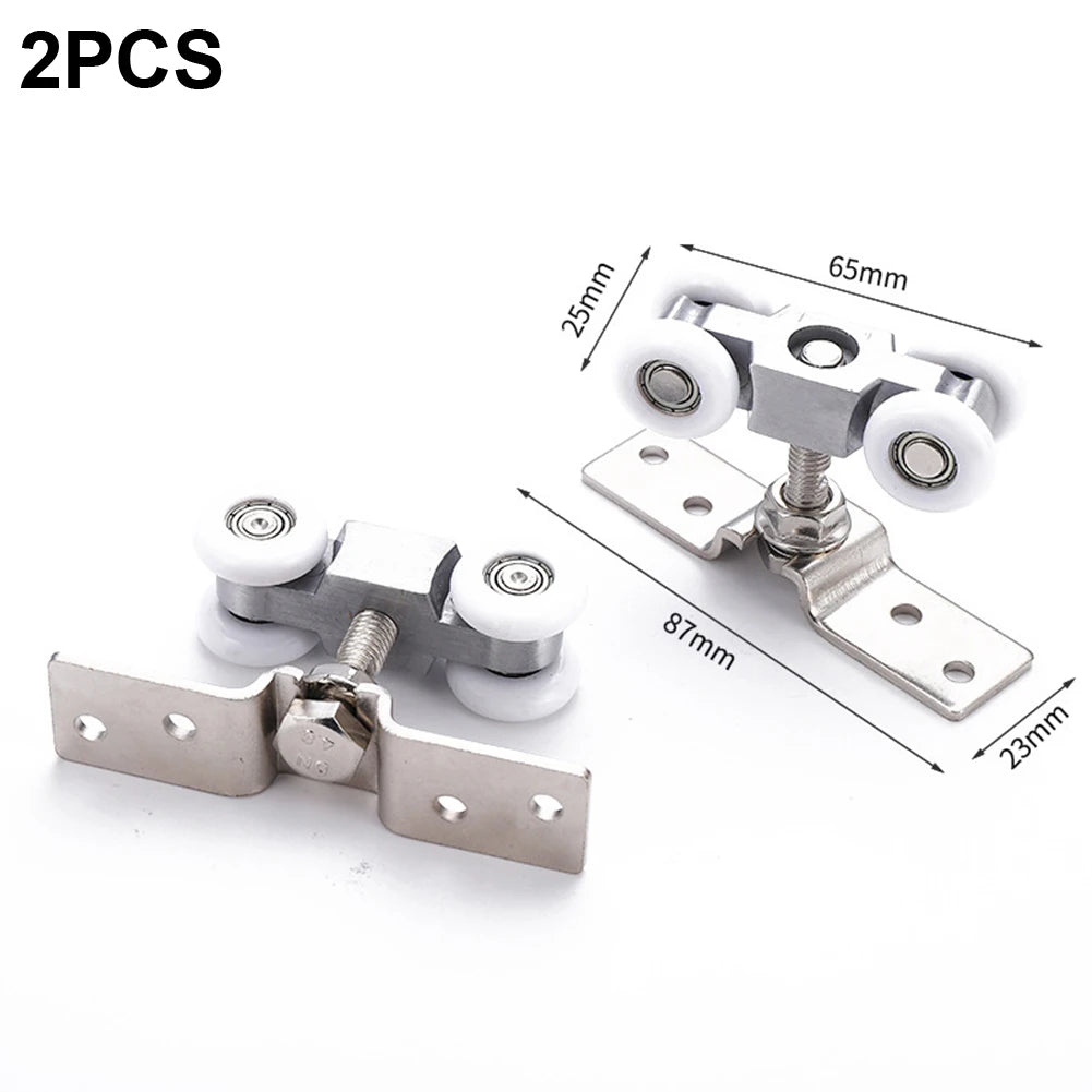 Lot de 2 Chariots à 4 Galets Nylon pour Porte Coulissante, Inox