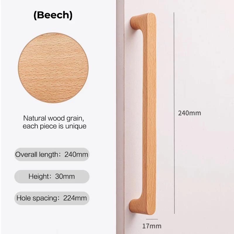 Poignée de Meuble en Bois Massif, Hêtre ou Noyer, Entraxe 96 à 256 mm, vue 13