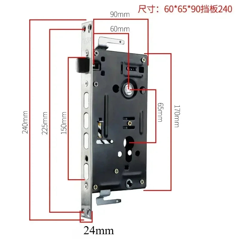 Serrure Encastrable en Fonte pour Porte de Sécurité, Entraxe 65 mm, Têtière 240 mm, vue 6