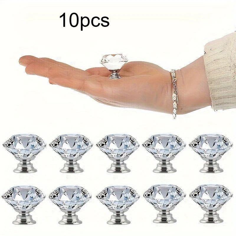 Bouton de Meuble Diamant Transparent, Base Chromée, Lot de 10 ou 20, vue 7