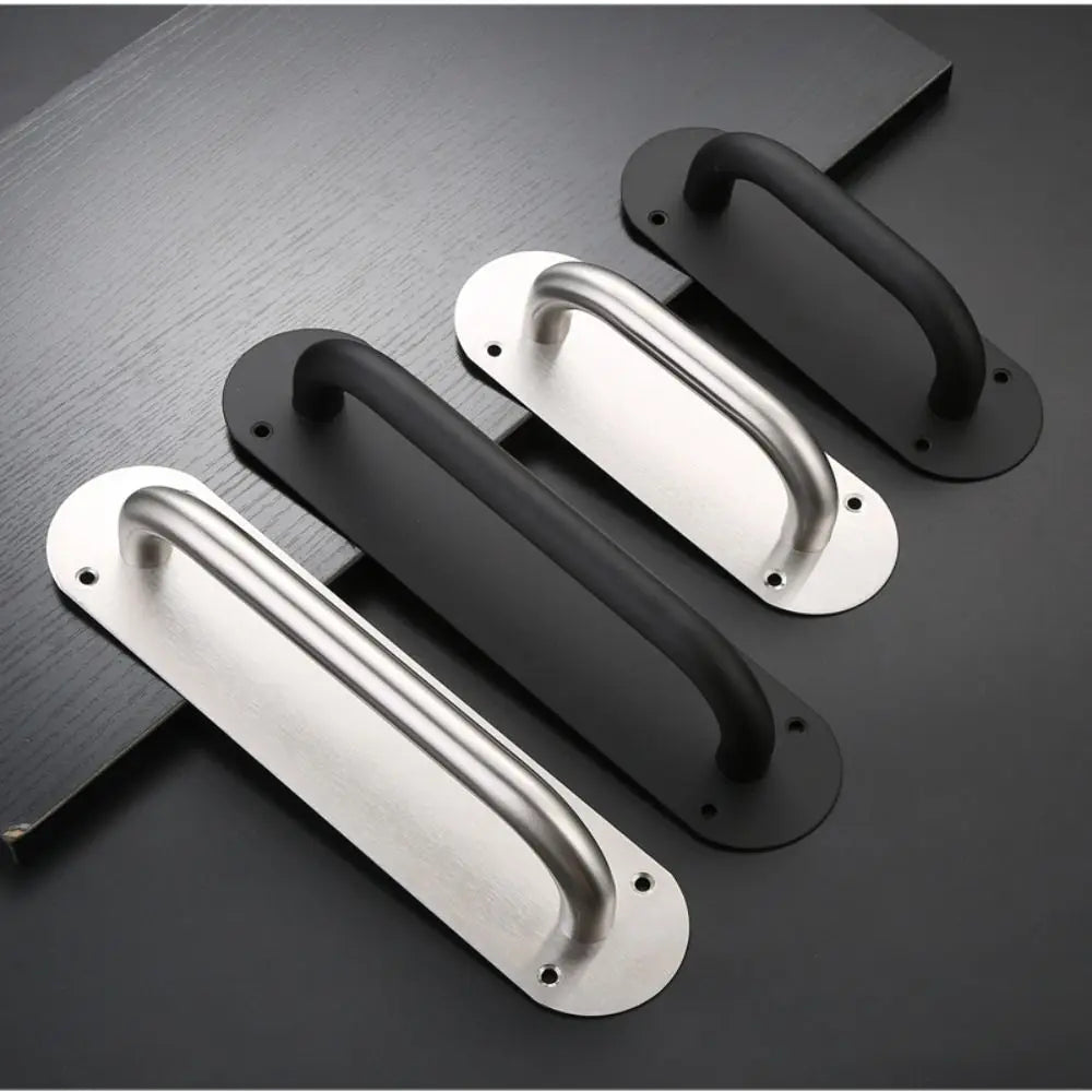 Poignée de Tirage Inox sur Plaque, Argent Brossé ou Noir, Porte Coulissante