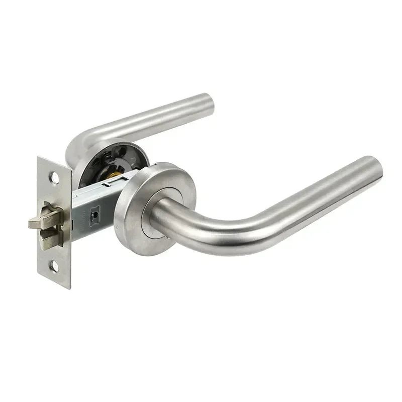 Poignée de Porte Intérieure Inox, Béquille Coudée Ronde sur Rosace