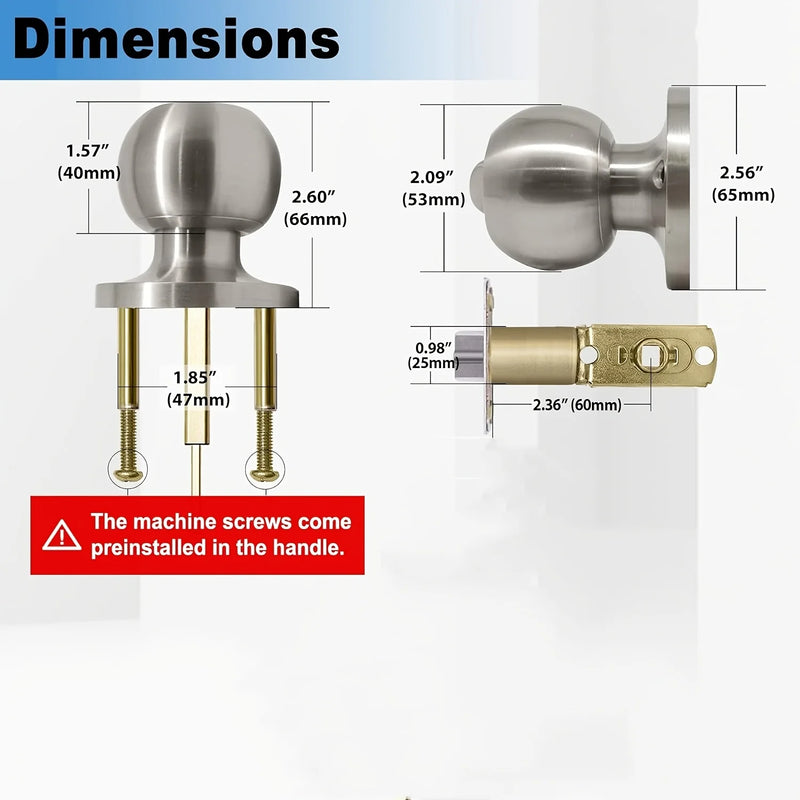 Bouton de Porte Rond à Clé en Nickel Satiné, Condamnation Intérieure, vue 6