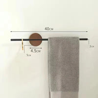 Porte-Serviettes Mural Barre Noire ou Dorée sur Support Rond en Noyer, 40 ou 50 cm, vue 10