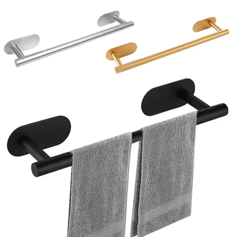 Porte-Serviettes Adhésif en Inox, Barre de 40 cm Sans Perçage, Doré, Argent ou Noir