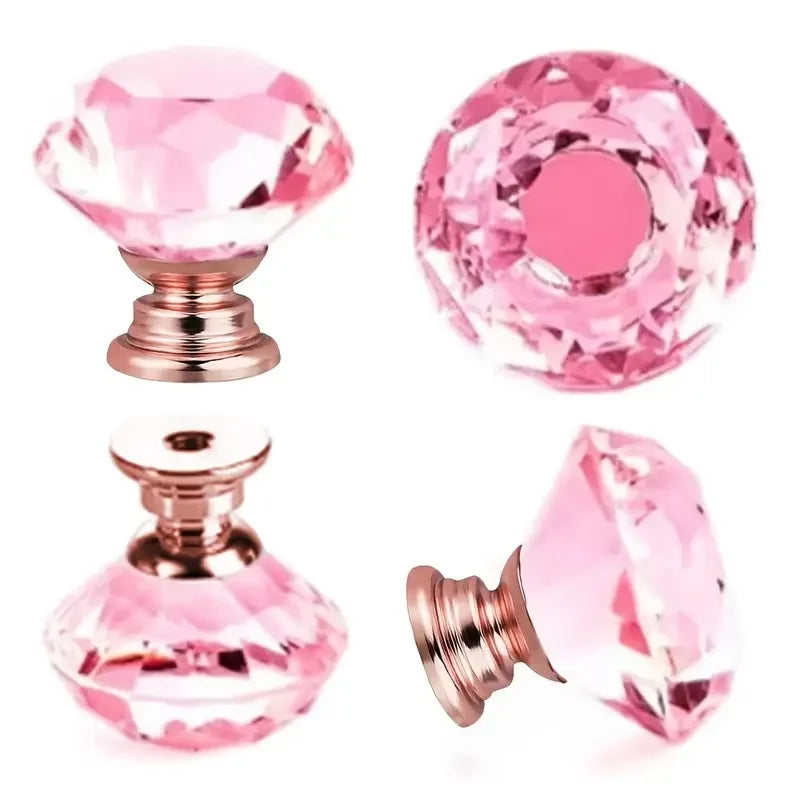 Bouton de Meuble Diamant en Cristal Rose 30 mm, Lot de 5 ou 10, vue 3