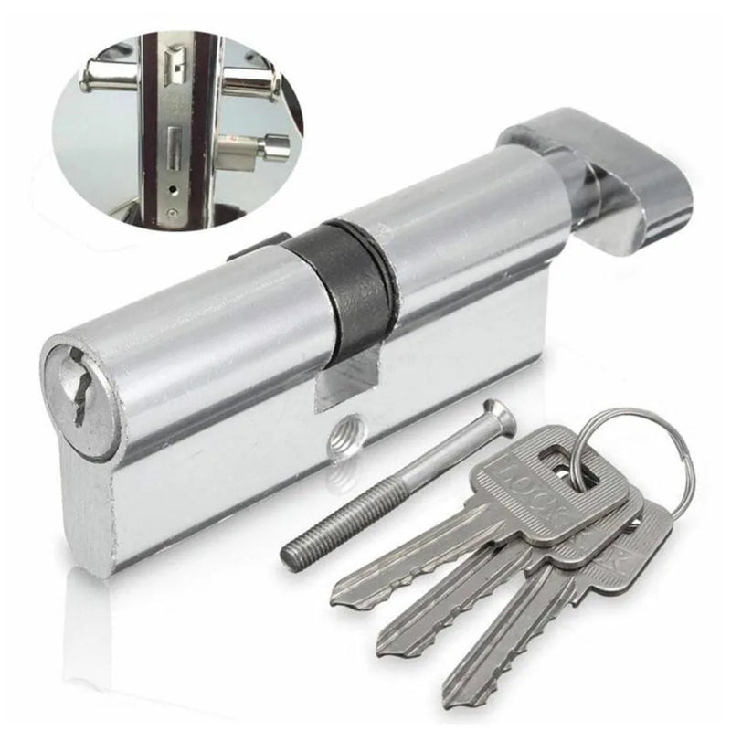 Cylindre de Porte à Bouton en Aluminium Argenté, avec 3 Clés, vue 2