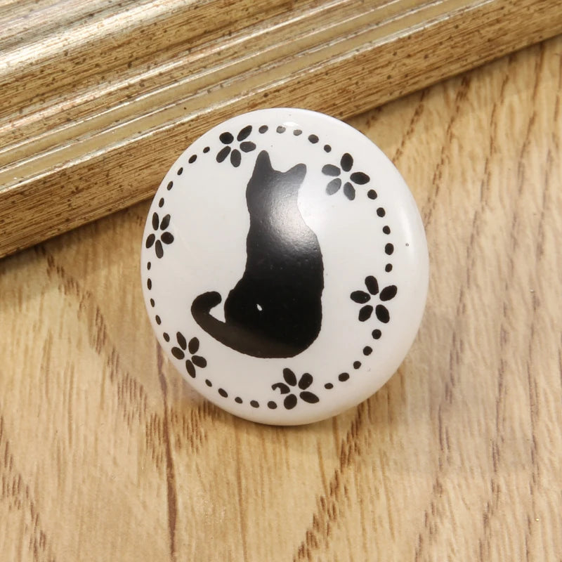 Bouton de Meuble en Porcelaine Blanche à Motifs Noirs, Diamètre 40 mm, vue 7