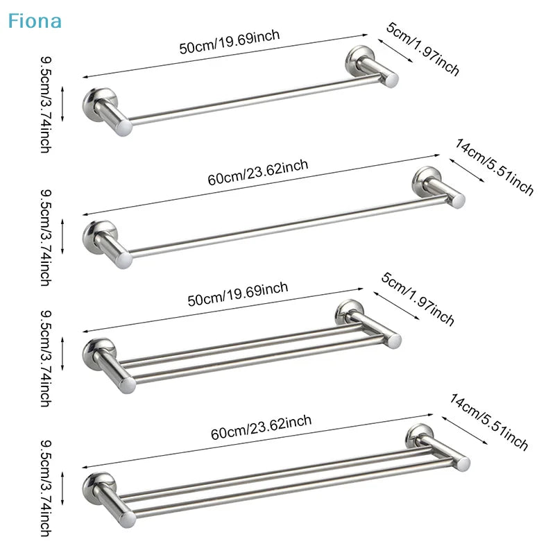 Porte-Serviettes Mural en Inox Chromé, Barre Simple ou Double, 50 ou 60 cm, vue 6
