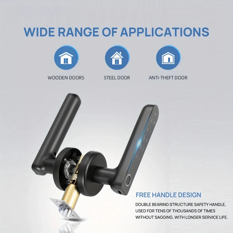 Serrure Connectée à Poignée Noire, Empreinte Digitale, Code et Clé, Bluetooth, vue 5