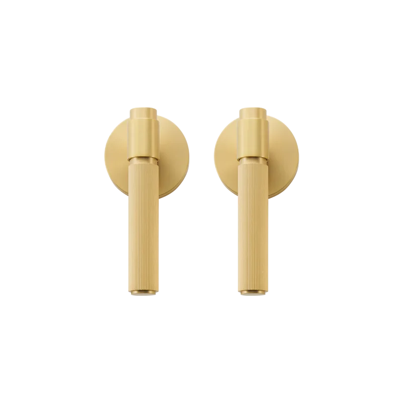 Poignée de porte dorée verticale en laiton massif – Design rainuré moderne – Sans serrure