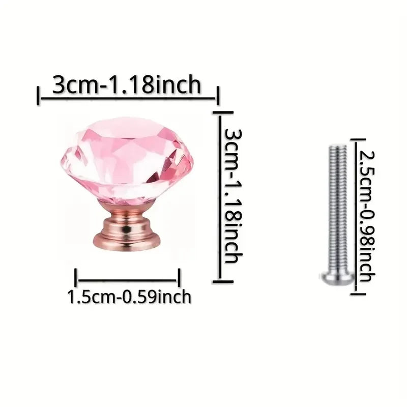 Bouton de Meuble Diamant en Cristal Rose 30 mm, Lot de 5 ou 10, vue 4