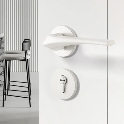 Poignée de Porte Blanche Galbée avec Serrure à Clé, Entraxe 58 mm