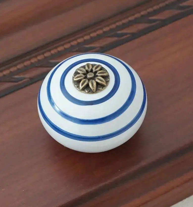 Bouton de Meuble Rond en Céramique Peinte, Motif Rayonnant, Six Couleurs, vue 10