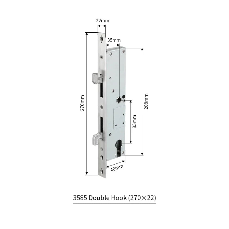 Serrure encastrable à crochet double – pour porte coulissante bois ou aluminium (axe 35 mm)