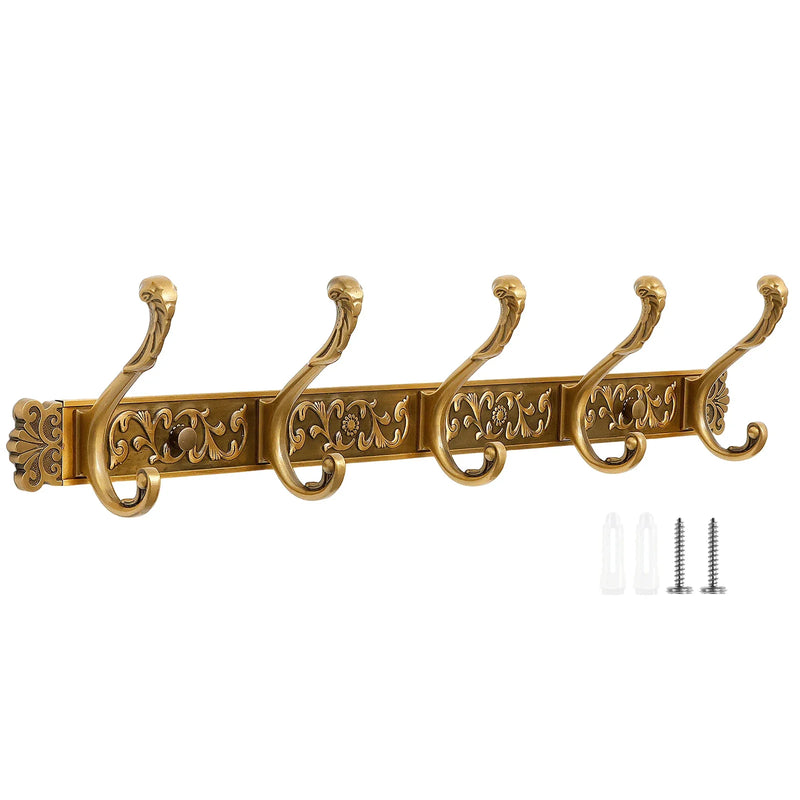 Barre Murale à 5 Crochets Vintage Dorés en Aluminium Ouvragé, 52 cm, vue 7