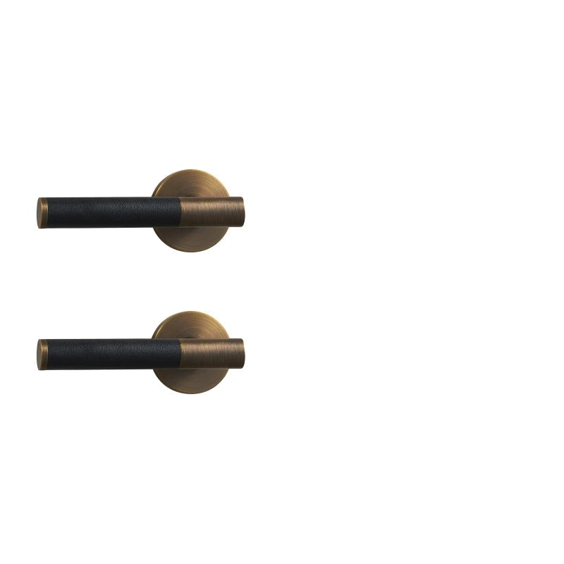 Poignée de porte avec serrure – Laiton bronze antique et cuir noir – Design italien moderne