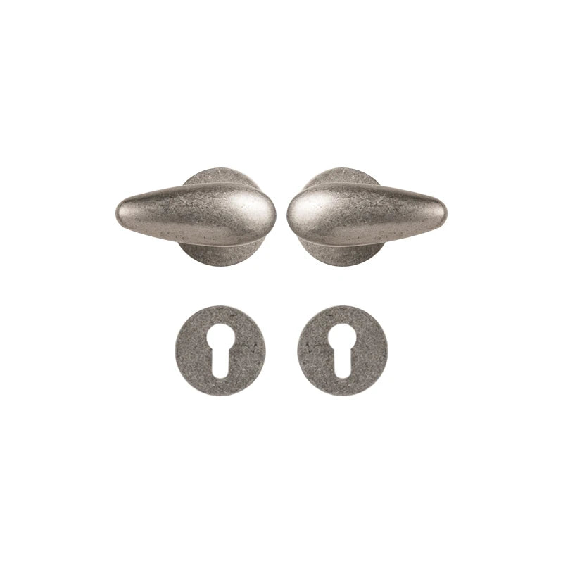 Poignée de porte en laiton argent vieilli – Design minimaliste vintage avec rosaces trou de clé